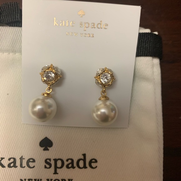 NEW KATE SPADE BOW PEARL DROP EARRINGS - Picture 4 of 4
